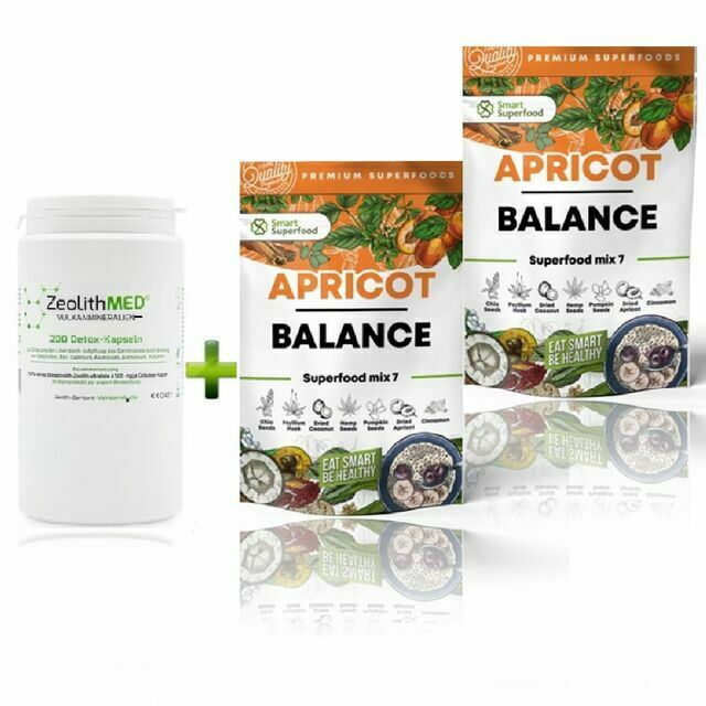 Супер хранителни добавки за по-добро здраве и уелнес. ZeolithMed 200 к-ли + Superfood Mix 7 Apricot Balance 200г 10 дози