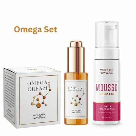 OMEGA SET, Еликсир Omega+ Rescue + Подхранващ крем Omega +Почистваща пяна за лице + 5бр.тампони за лице