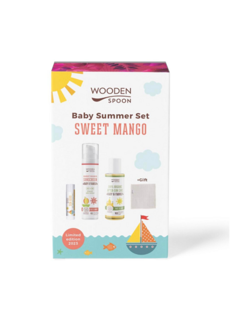 БЕБЕШКИ ЛЕТЕН СЕТ “SWEET MANGO”, Балсам за устни + Биослънцезащитен лосион + Олио за след слънце