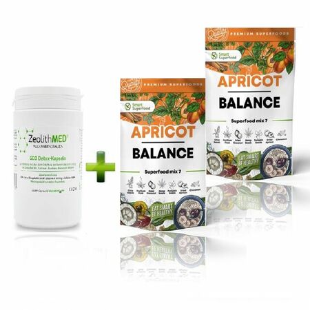 Супер хранителни добавки за по-добро здраве и уелнес. ZeolithMed 600 к-ли + Superfood Mix 7 Apricot Balance 200г 10 дози