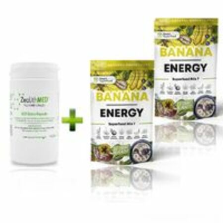 Супер хранителни добавки за по-добро здраве и уелнес. ZeolithMed 600 к-ли + Superfood Mix 7 Banana Energy 200г 10 дози