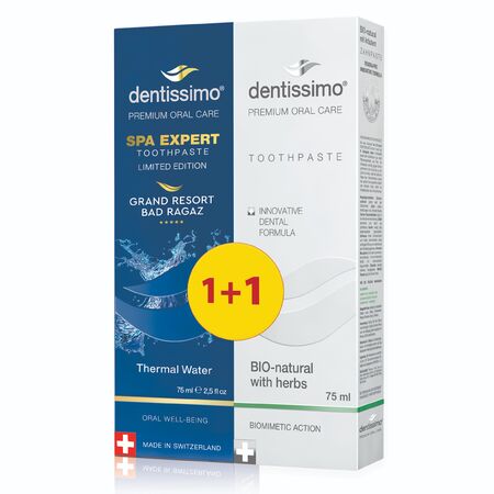 Dentissimo Паста за зъби Spa Expert 75 ml + Dentissimo Паста за зъби Натурална с лечебни билки 75 ml