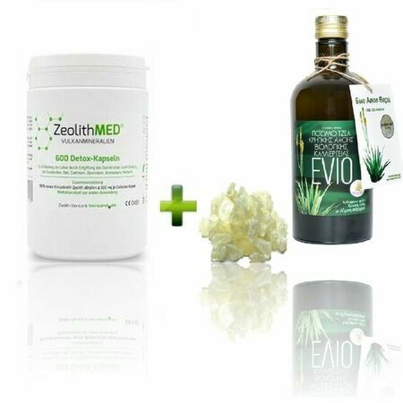 Био Промо Пакет 14: ZeolithMeD - Detox 600 капсули + Aлое вера гел за пиене “EVIO” 750ml – мастикова смола