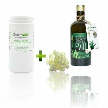 Био Промо Пакет 15: ZeolithMeD - Detox 200 капсули + Aлое вера гел за пиене “EVIO” 750ml – мастикова смола